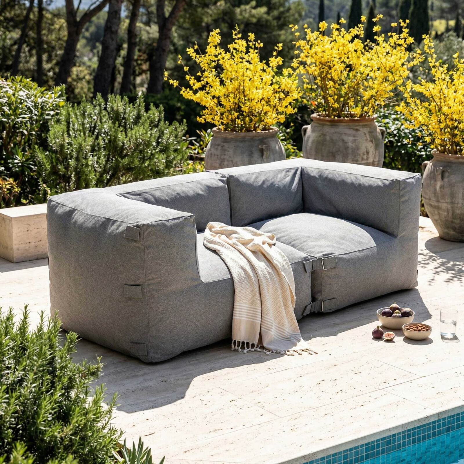 Sofá modular de exterior para 2 personas con 2 sillones esquineros
