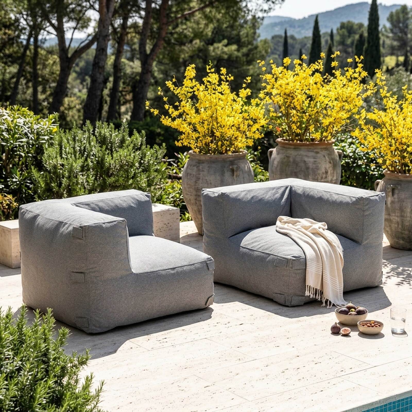 Sofá modular de exterior para 2 personas con 2 sillones esquineros