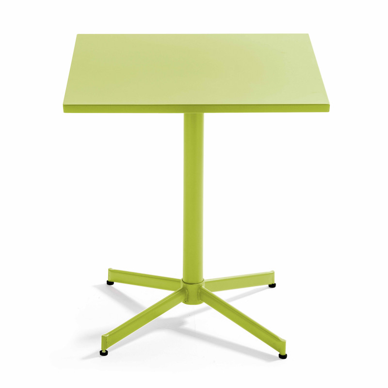 Mesa cuadrada de jardín con tablero plegable 70 x 70 cm y 2 sillas con reposabrazos de metal