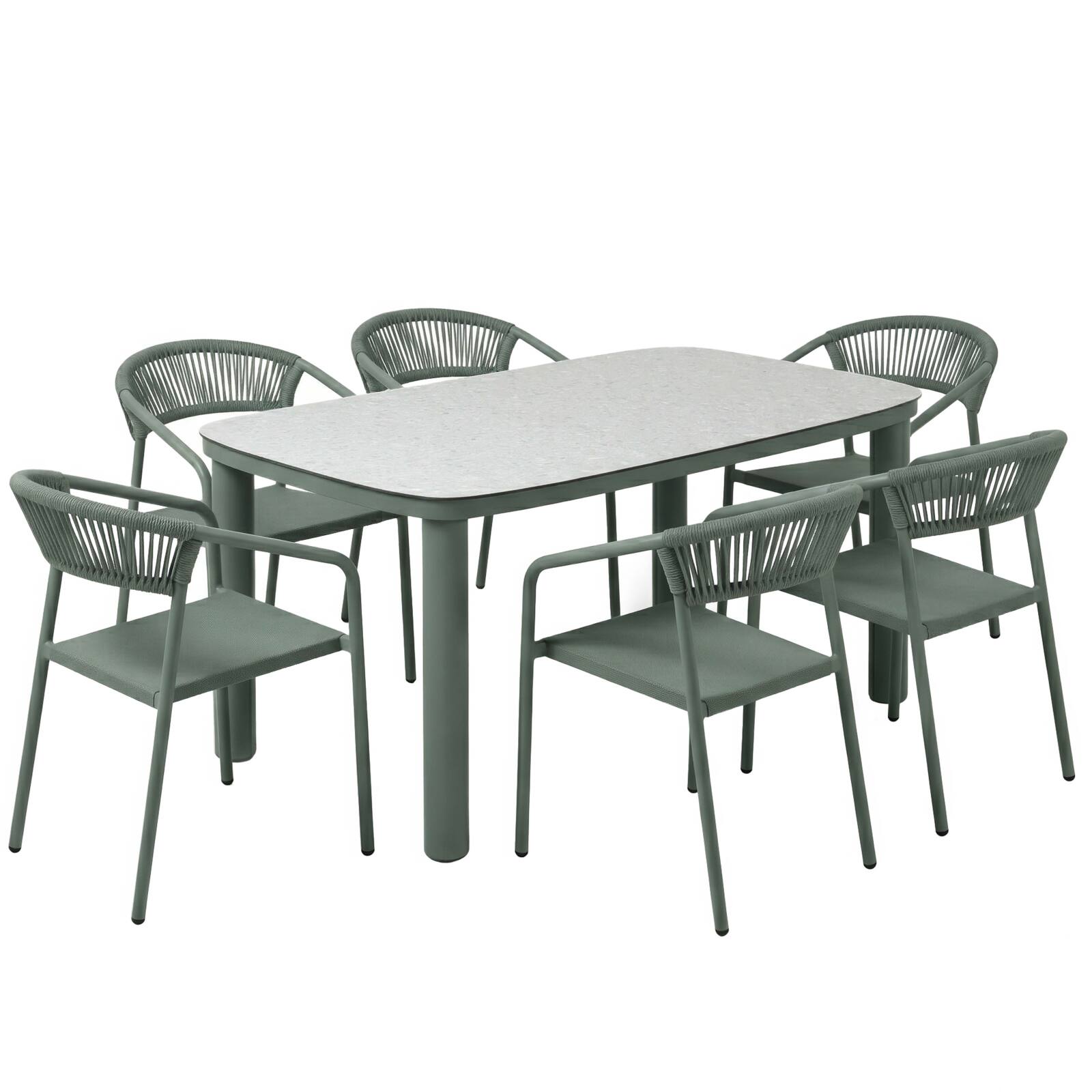 Mesa de jardín estructura de aluminio, 6 personas 150x90 cm y 6 sillas de textilene