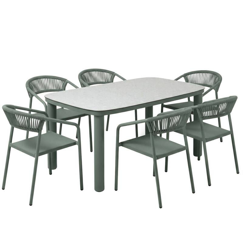 Mesa de jardín estructura de aluminio, 6 personas 150x90 cm y 6 sillas de textilene