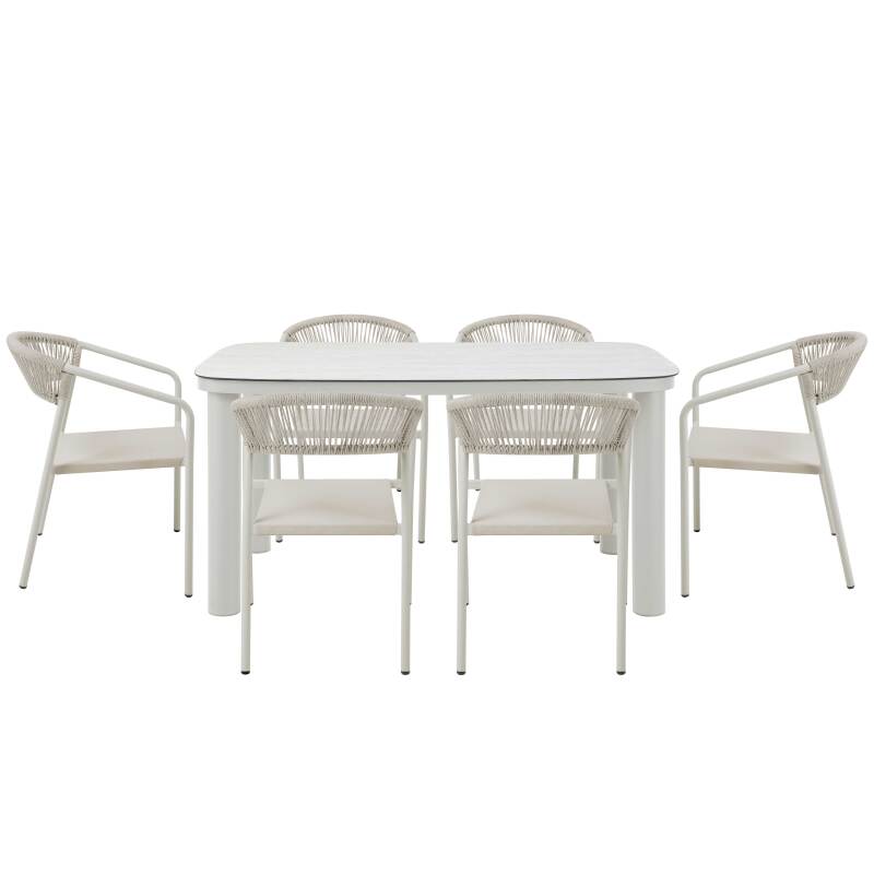 Mesa de jardín estructura de aluminio, 6 personas 150x90 cm y 6 sillas de textilene (4/7)