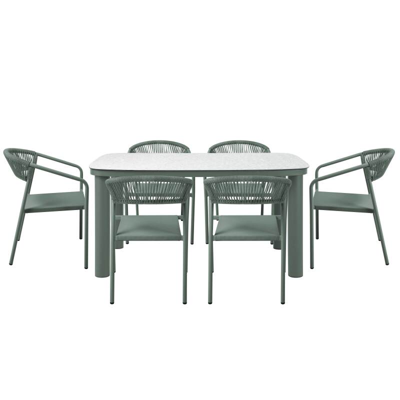 Mesa de jardín estructura de aluminio, 6 personas 150x90 cm y 6 sillas de textilene (4/7)