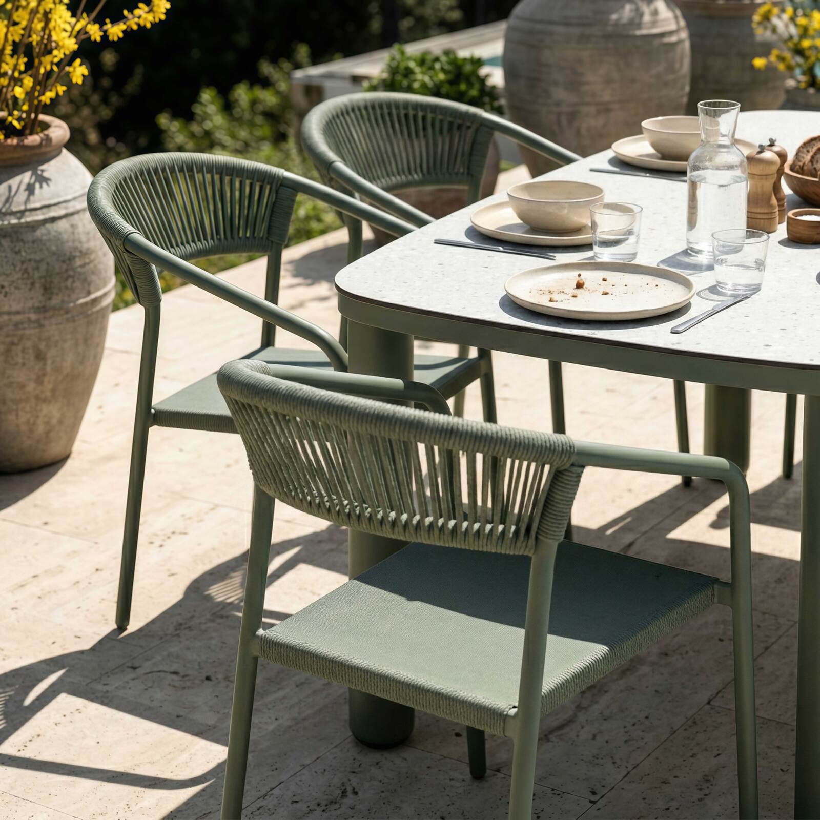 Mesa de jardín estructura de aluminio, 6 personas 150x90 cm y 6 sillas de textilene