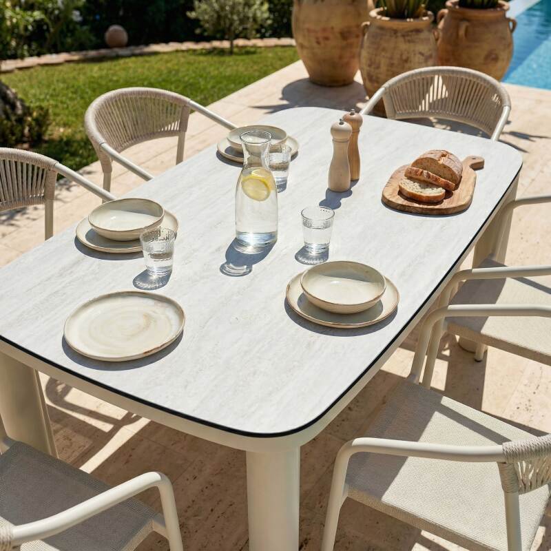 Mesa de jardín estructura de aluminio, 6 personas 150x90 cm y 6 sillas de textilene (2/7)