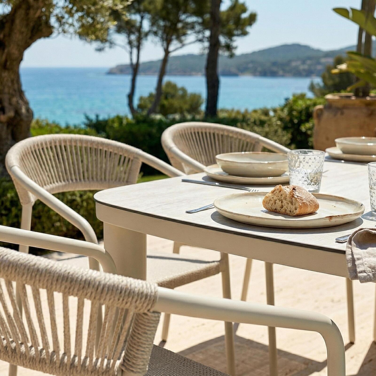 Mesa de jardín estructura de aluminio, 6 personas 150x90 cm y 6 sillas de textilene