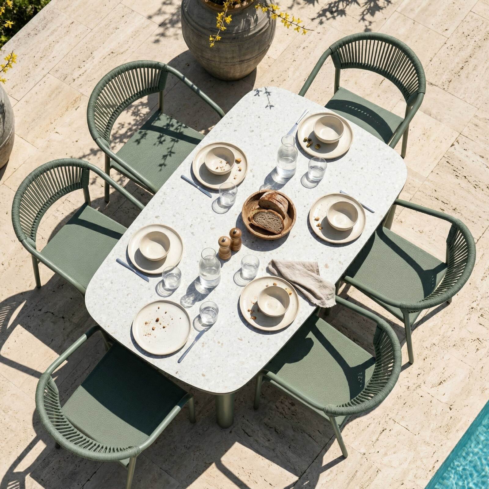 Mesa de jardín estructura de aluminio, 6 personas 150x90 cm y 6 sillas de textilene