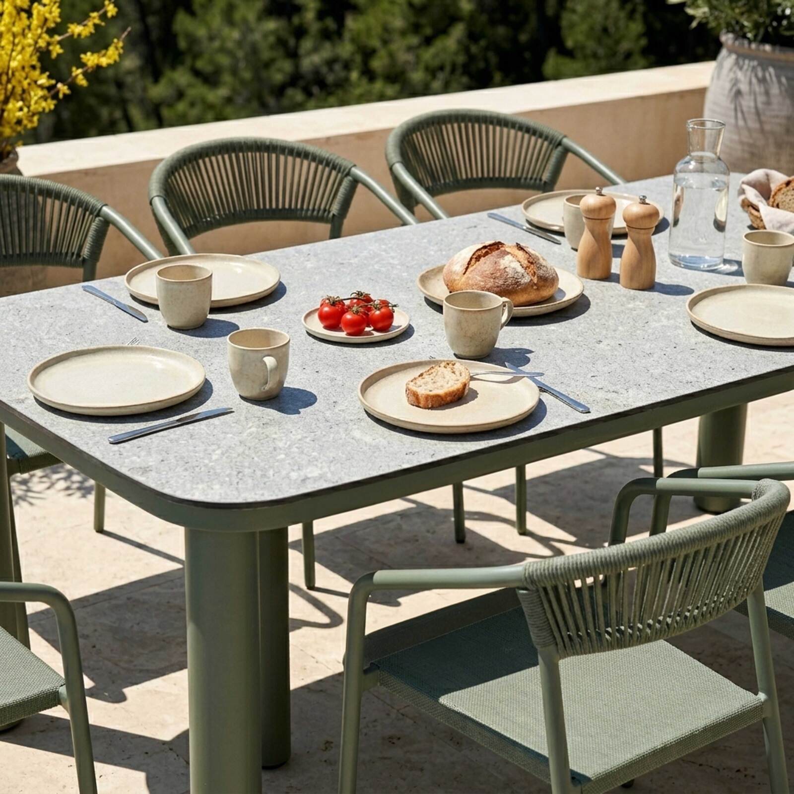 Mesa de jardín estructura de aluminio, 8 personas 213x90 cm y 8 sillas de textilene