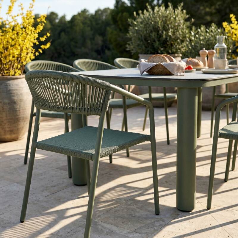 Mesa de jardín estructura de aluminio, 8 personas 213x90 cm y 8 sillas de textilene (2/7)