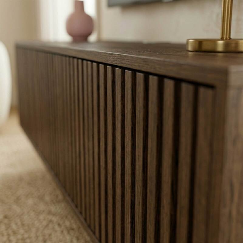 Mueble de TV suspendido efecto madera clara 120 cm estilo escandinavo (3/9)