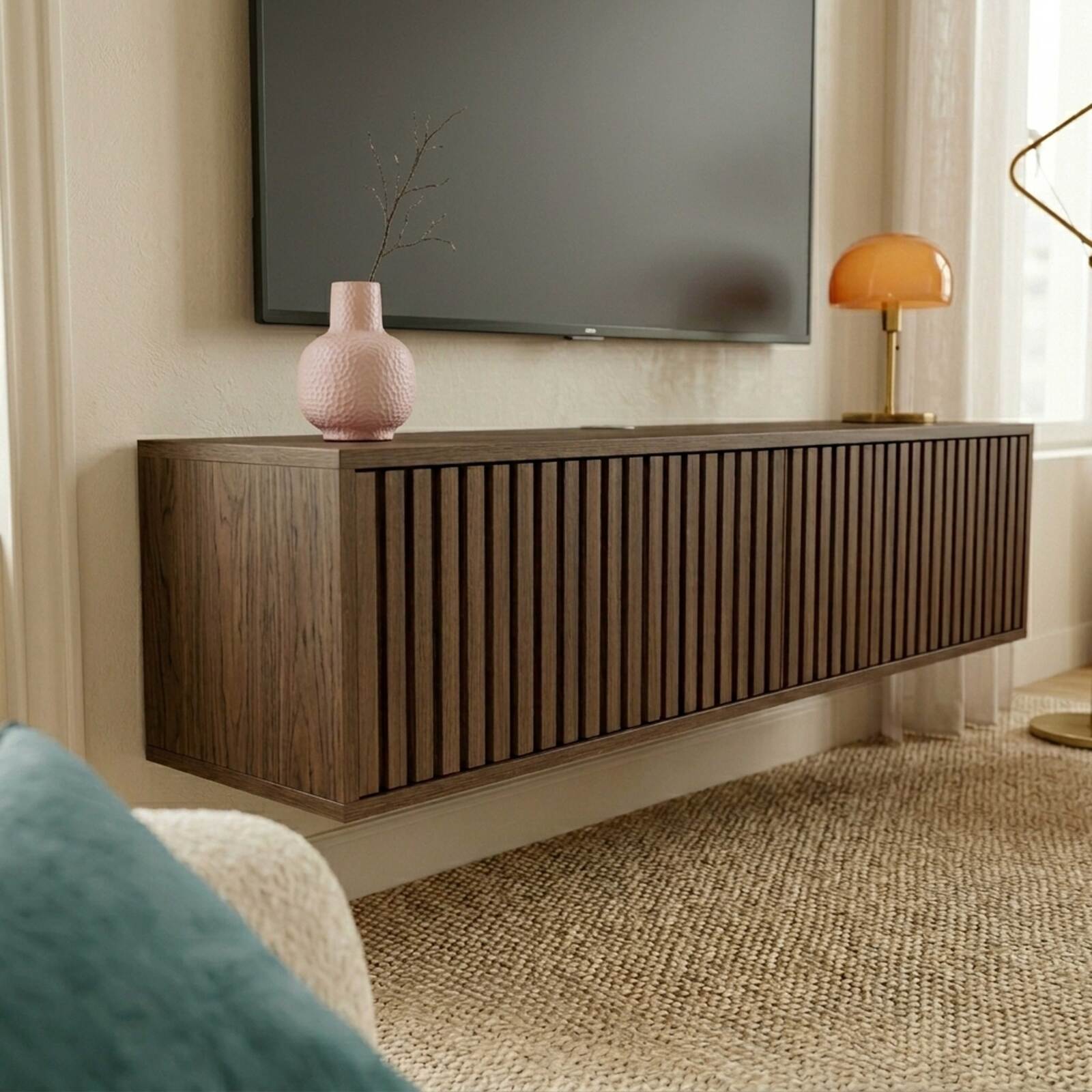 Mueble de TV suspendido efecto madera clara 120 cm estilo escandinavo