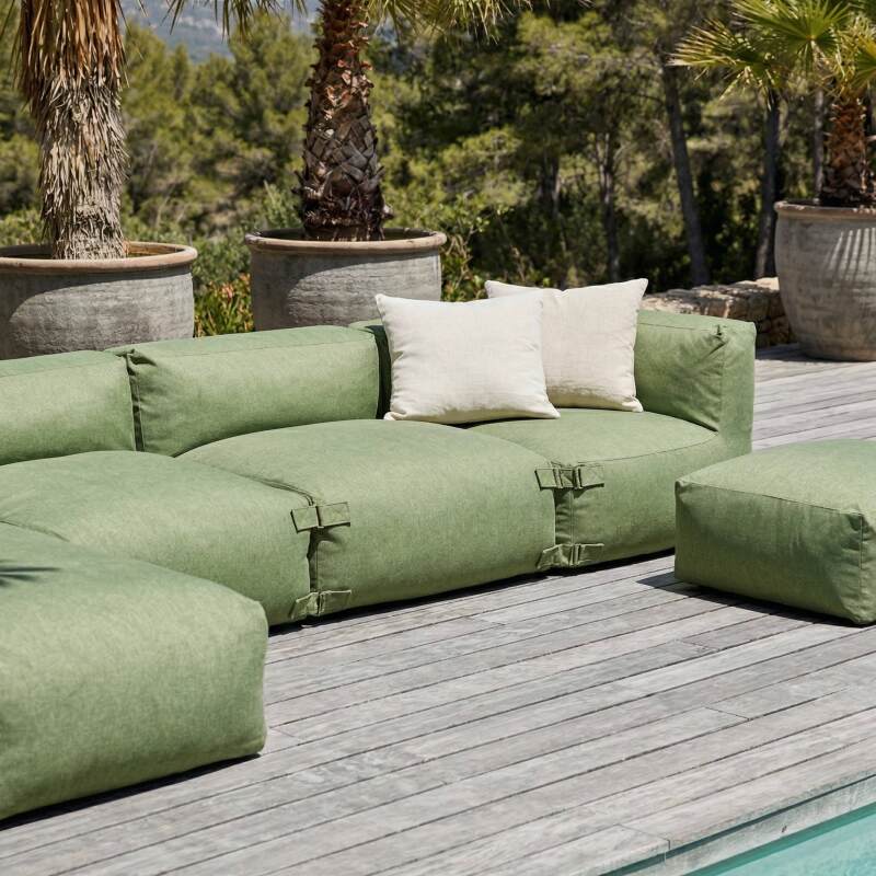 Sofá modular de exterior para 5 personas con 2 sillones, 1 sillón esquinero, 1 chaise longue  y 1 puf (3/8)
