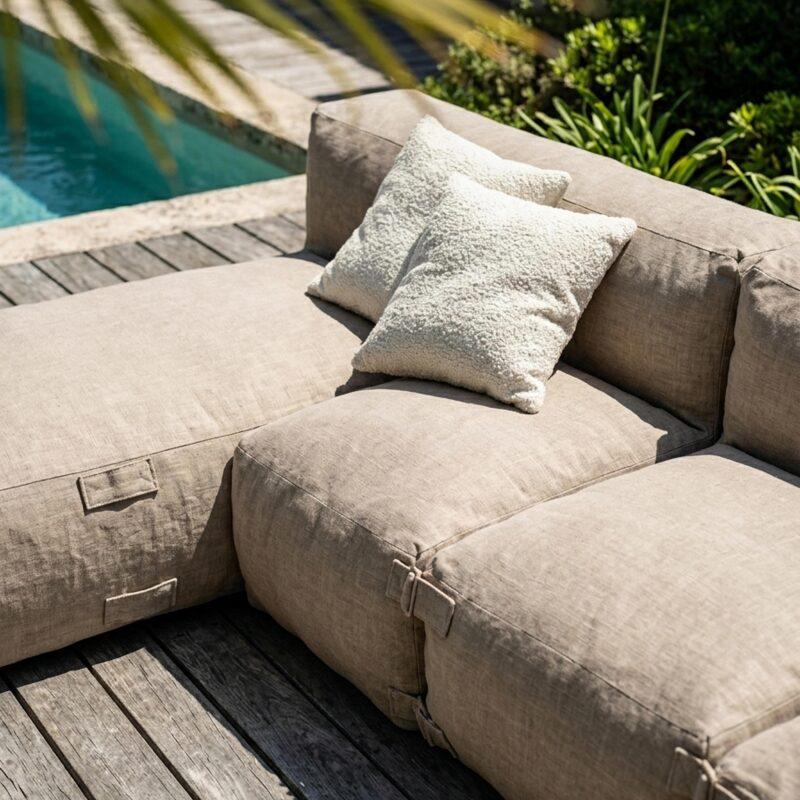 Sofá modular de exterior para 5 personas con 2 sillones, 1 sillón esquinero, 1 chaise longue  y 1 puf (3/8)