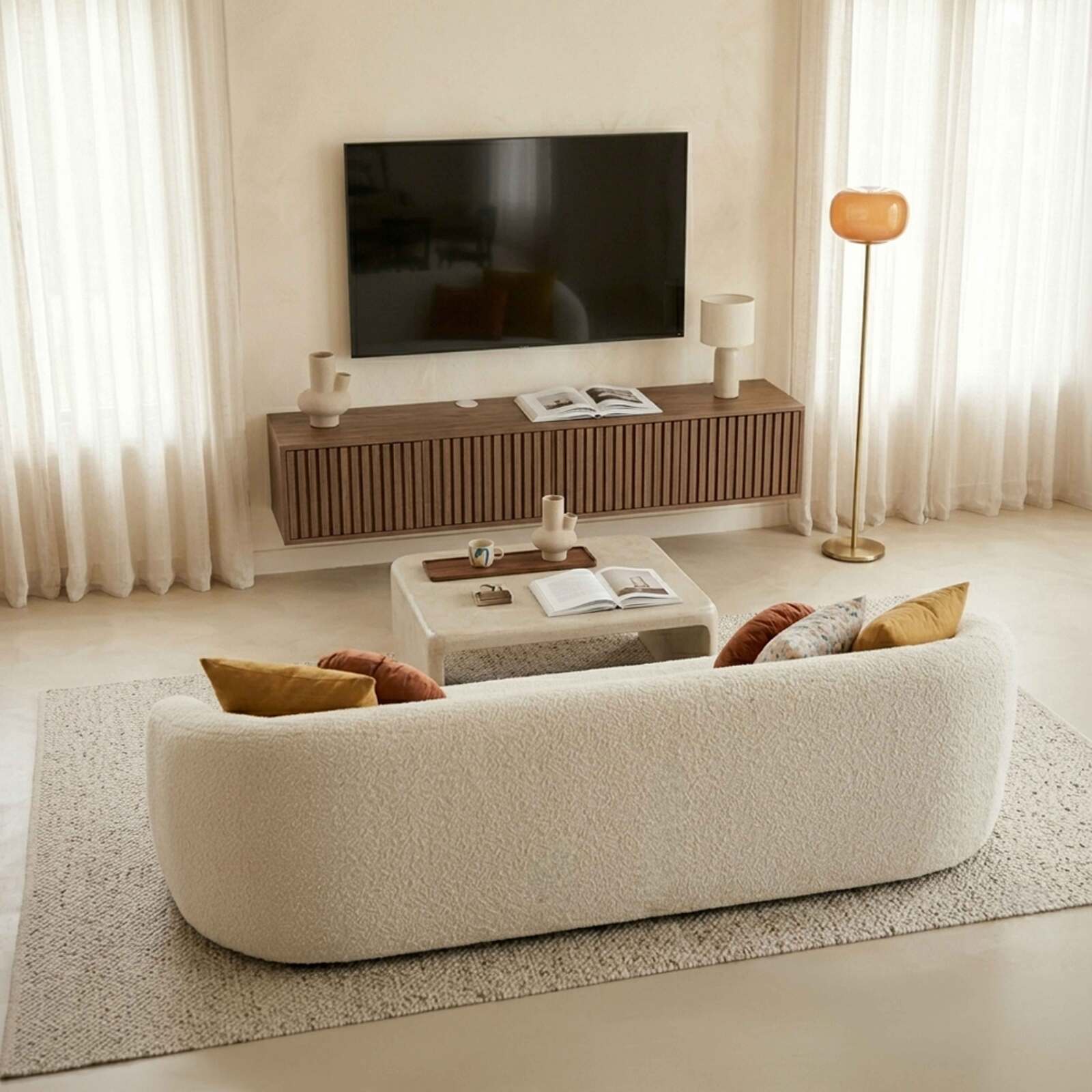 Mueble de TV suspendido efecto madera clara 160 cm estilo escandinavo