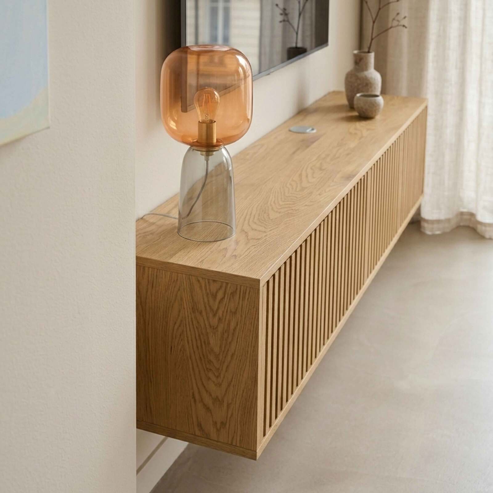 Mueble de TV suspendido efecto madera clara 160 cm estilo escandinavo