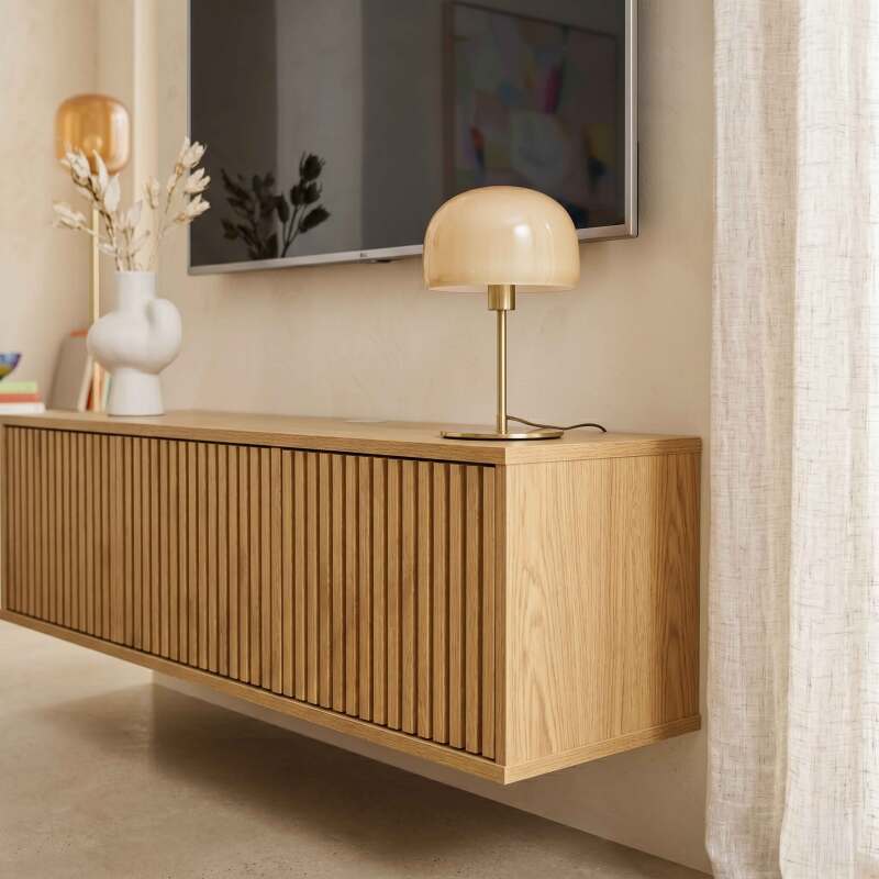 Mueble de TV suspendido efecto madera clara 120 cm estilo escandinavo (3/7)