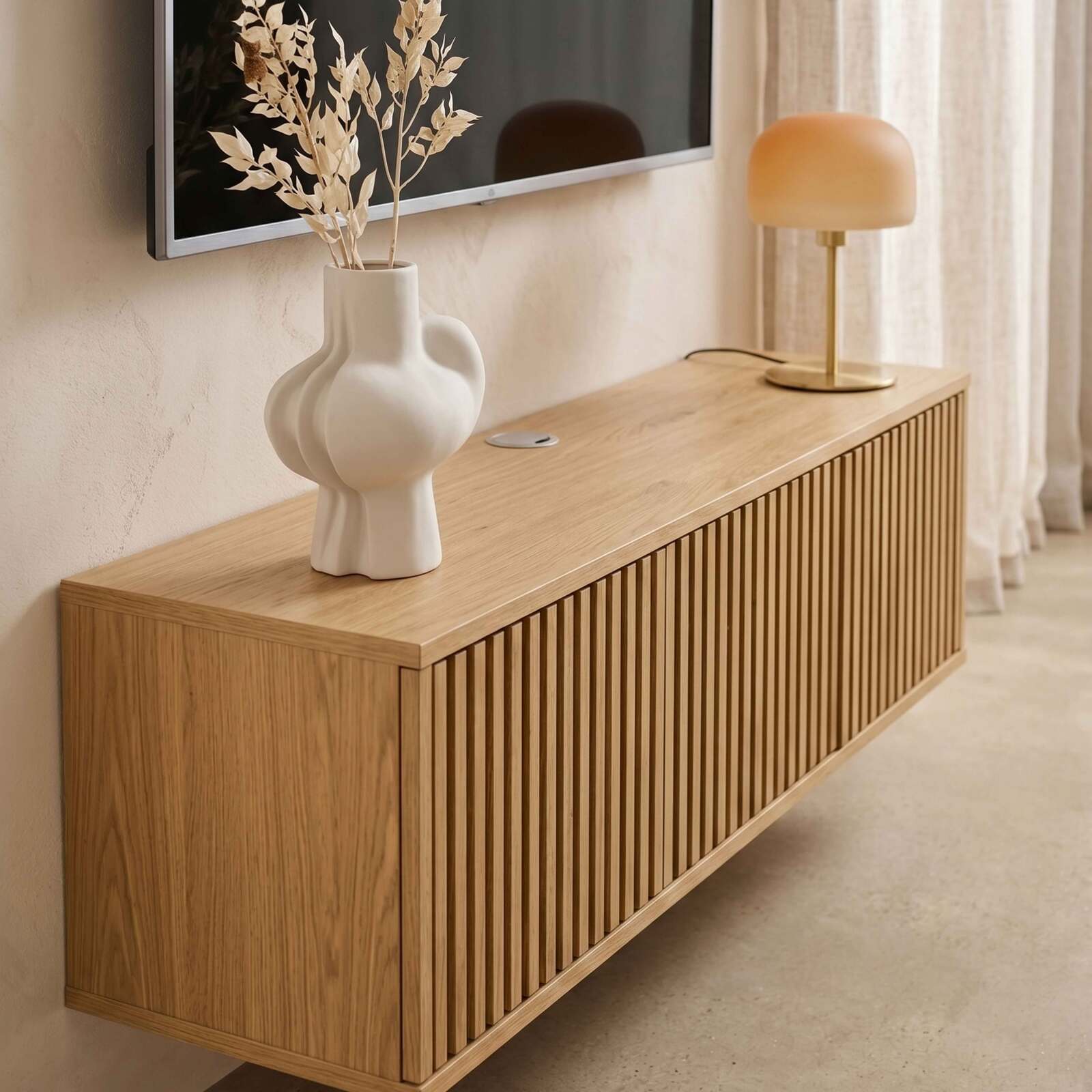 Mueble de TV suspendido efecto madera clara 120 cm estilo escandinavo