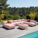 Sofá modular de exterior para 8 personas con 5 sillones, 1 sillón esquinero, 1 chaise longue y 1 puf