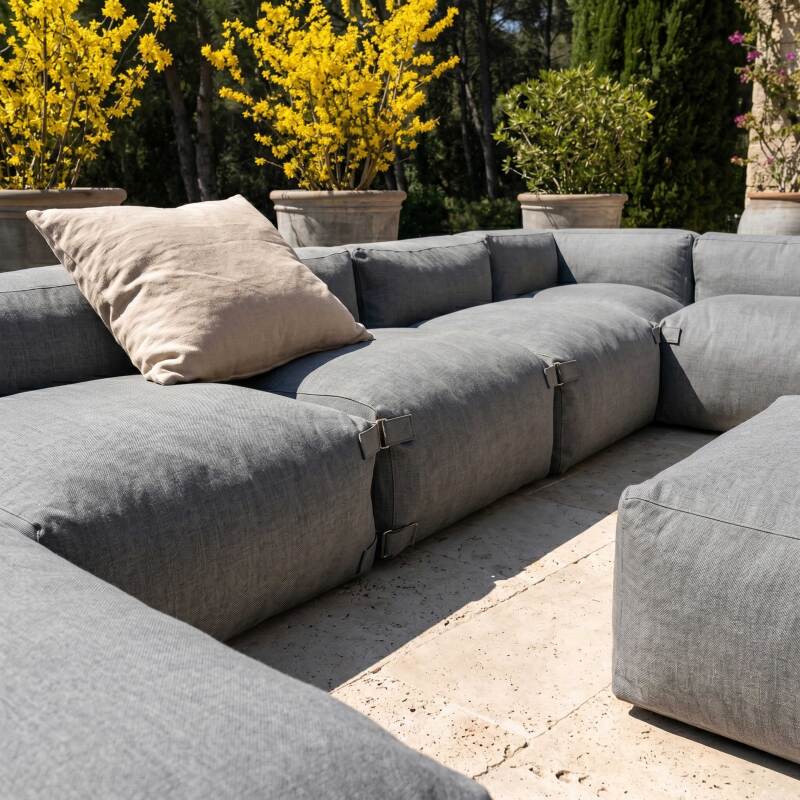 Sofá modular de exterior para 8 personas con 5 sillones, 1 sillón esquinero, 1 chaise longue y 1 puf (3/8)