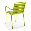 Mesa cuadrada de jardín con tablero plegable 70 x 70 cm y 2 sillas con reposabrazos de metal