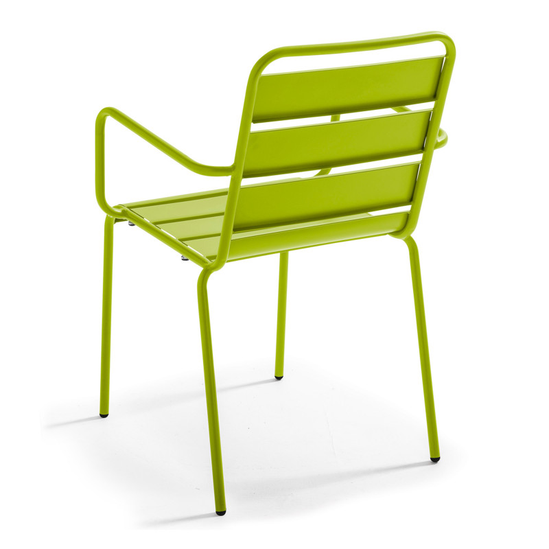 Mesa cuadrada de jardín con tablero plegable 70 x 70 cm y 2 sillas con reposabrazos de metal