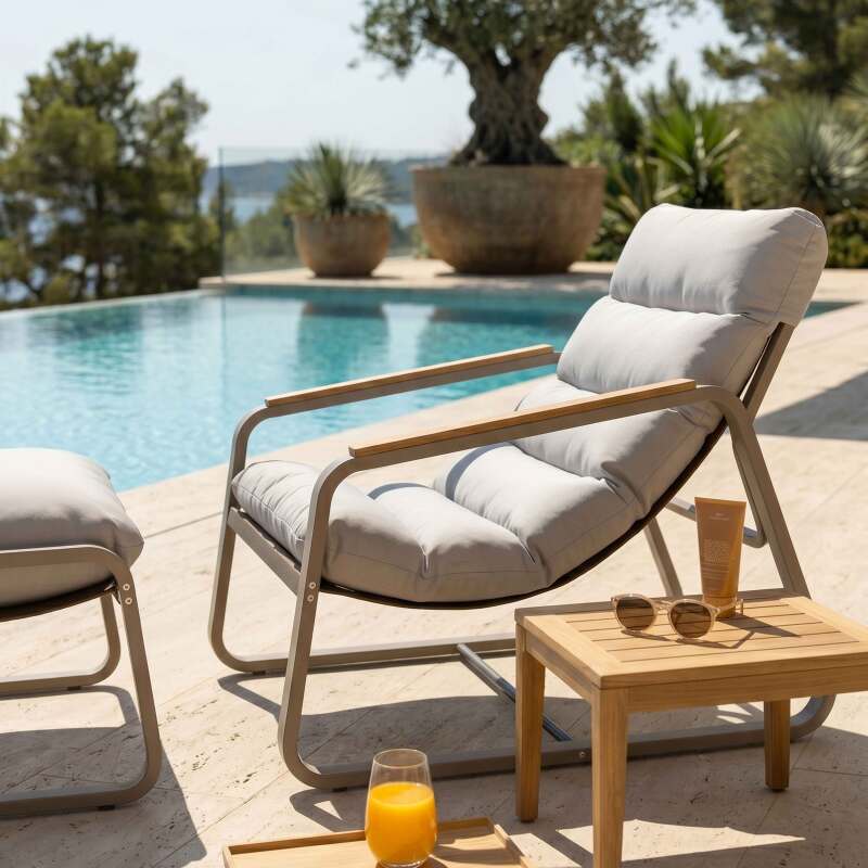 Sillón relax de jardín de metal y textilene con reposapiés (2/8)