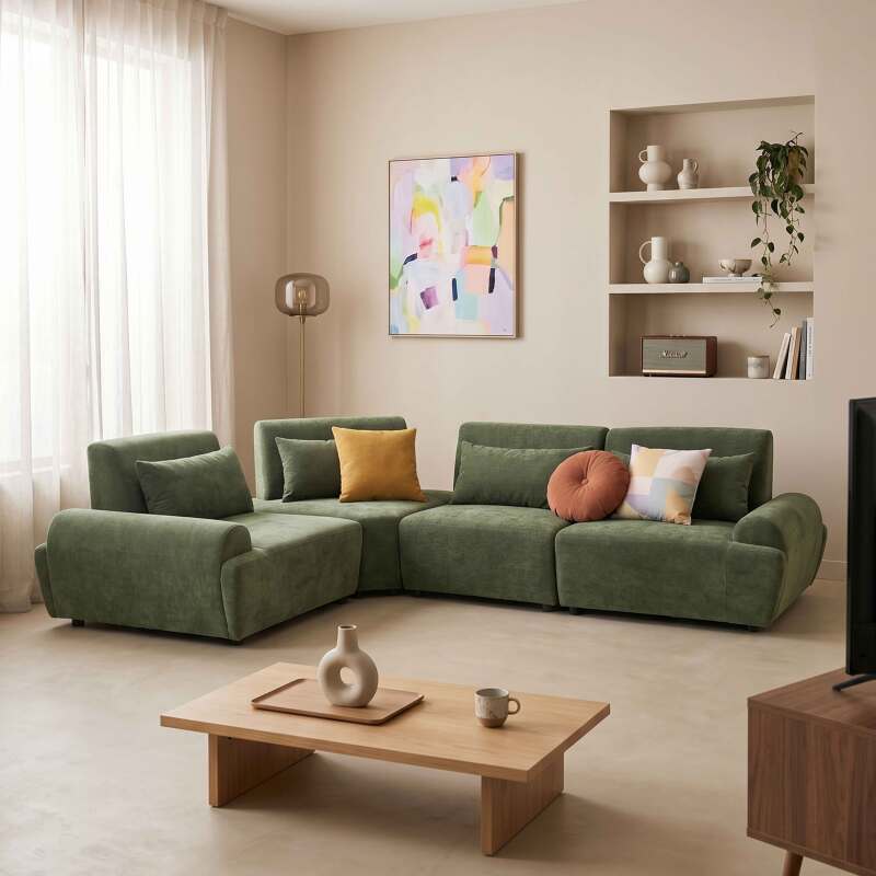 Sofá modular esquinero de 4 plazas de tela con cojines respaldo ajustable (7/8)