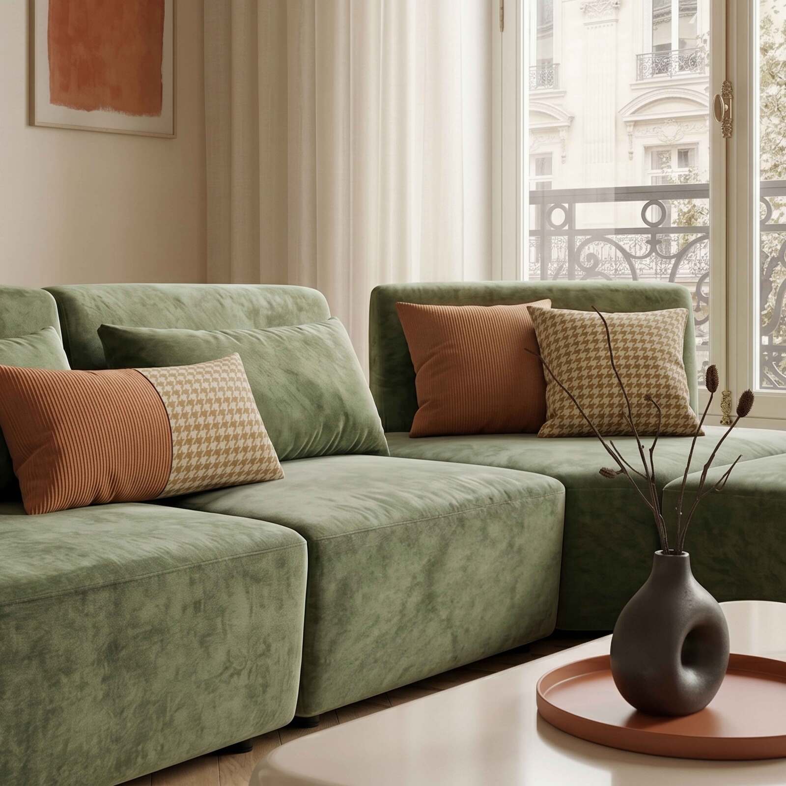 Sofá modular esquinero de 4 plazas de tela con cojines respaldo ajustable