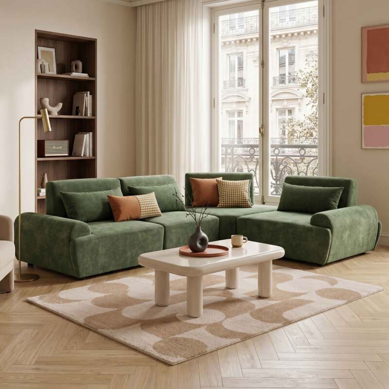 Sofá modular esquinero de 4 plazas de tela con cojines respaldo ajustable