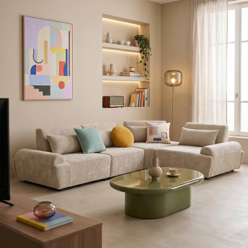Sofá modular esquinero de 4 plazas de tela con cojines respaldo ajustable (2/9)
