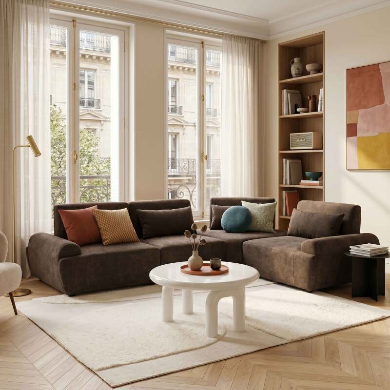 Sofá modular esquinero de 4 plazas de tela con cojines respaldo ajustable (3/10)
