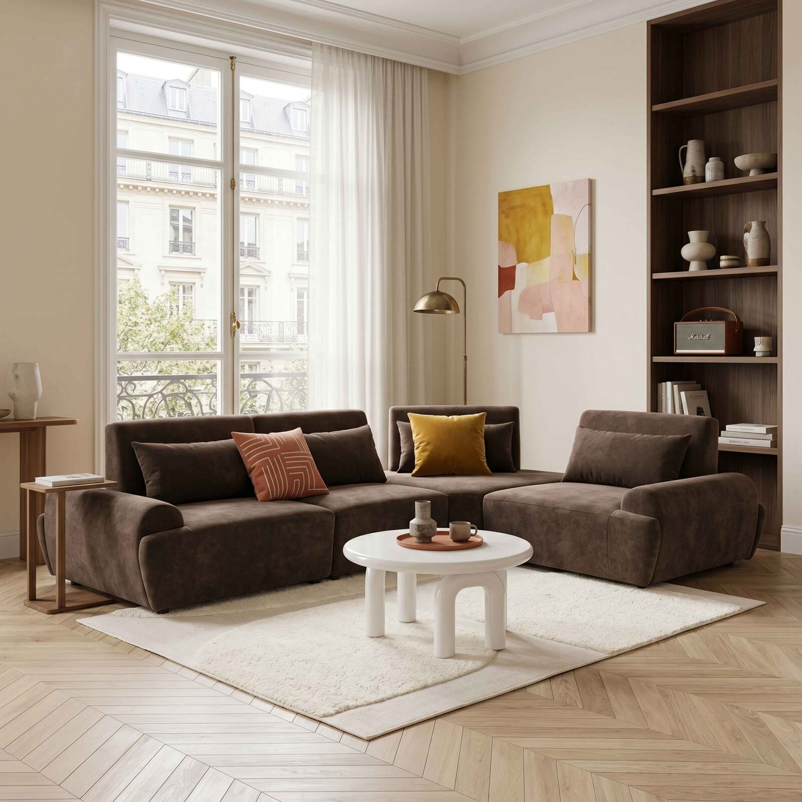 Sofá modular esquinero de 4 plazas de tela con cojines respaldo ajustable