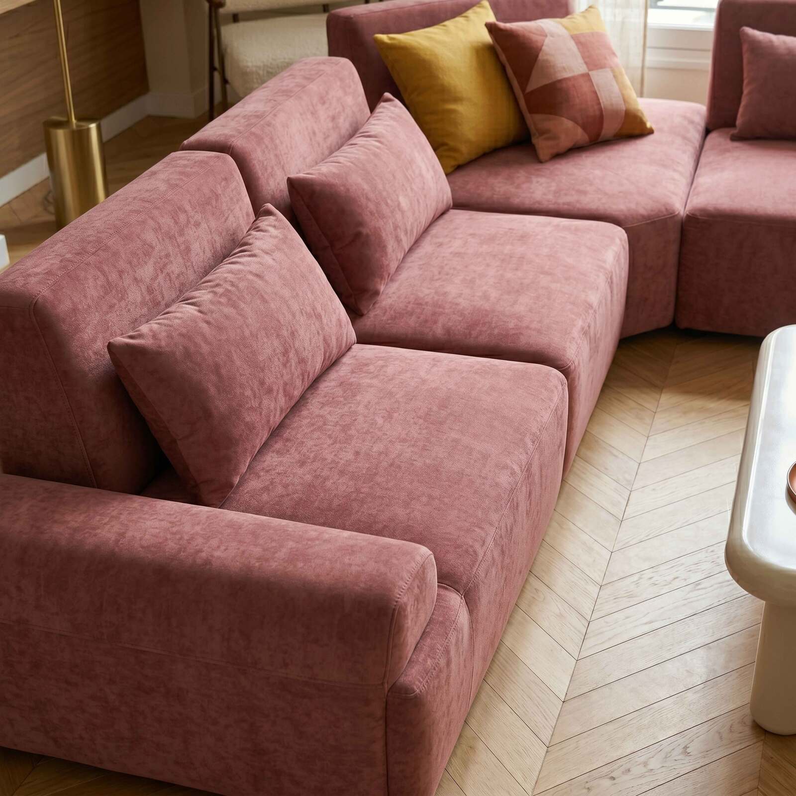 Sofá modular esquinero de 4 plazas de tela con cojines respaldo ajustable