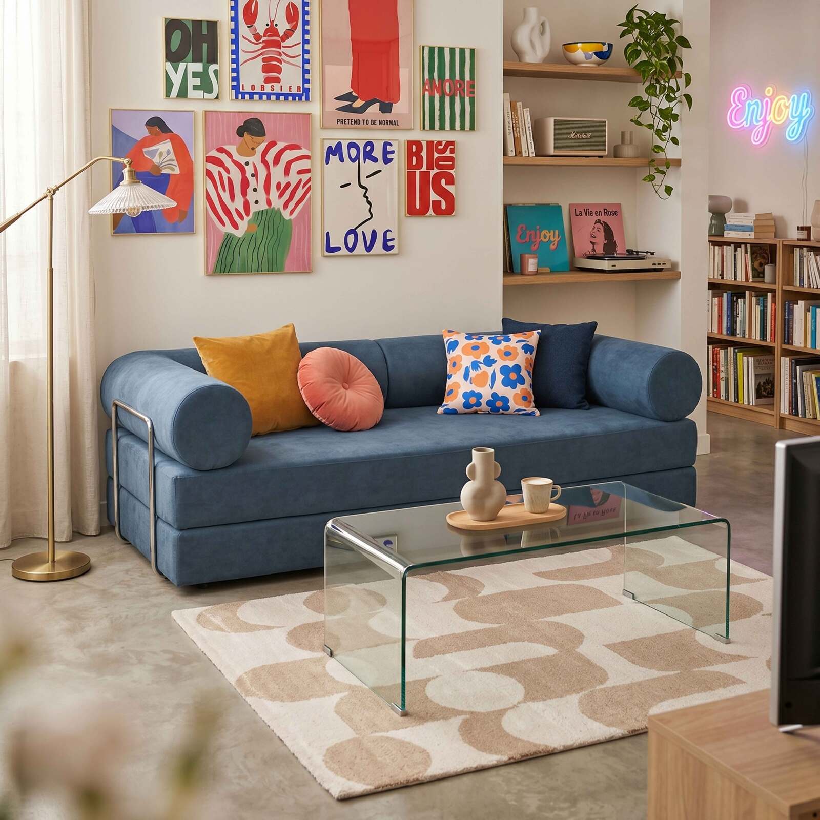 Sofá cama 2 plazas de tela con cojines modulares