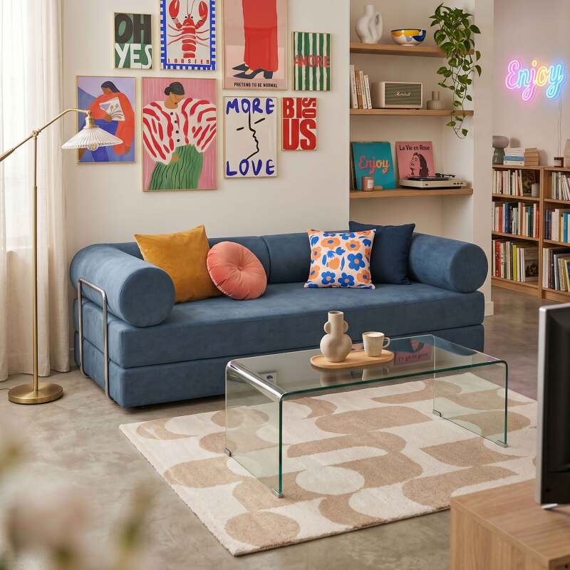 Sofá cama 2 plazas de tela con cojines modulares