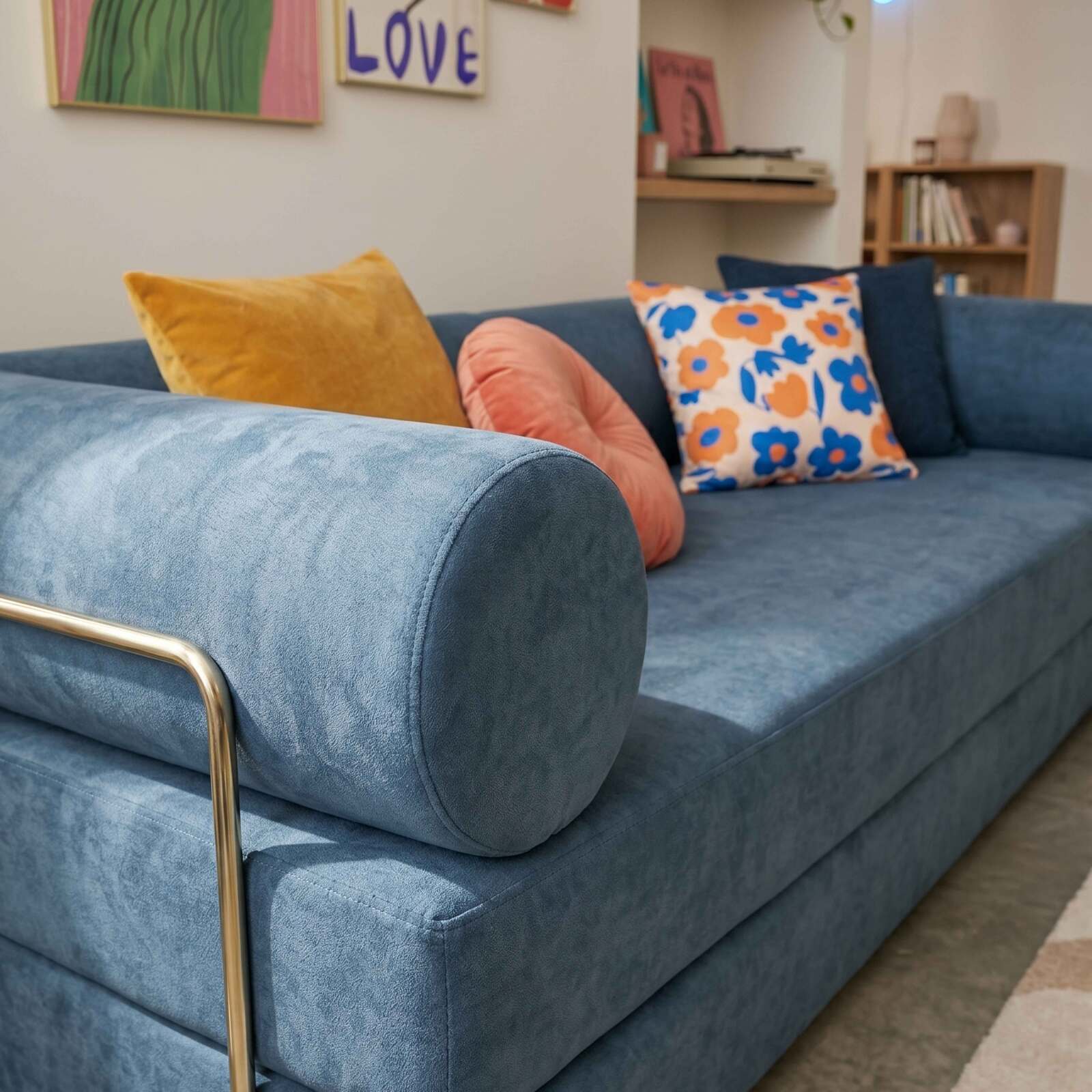 Sofá cama 2 plazas de tela con cojines modulares