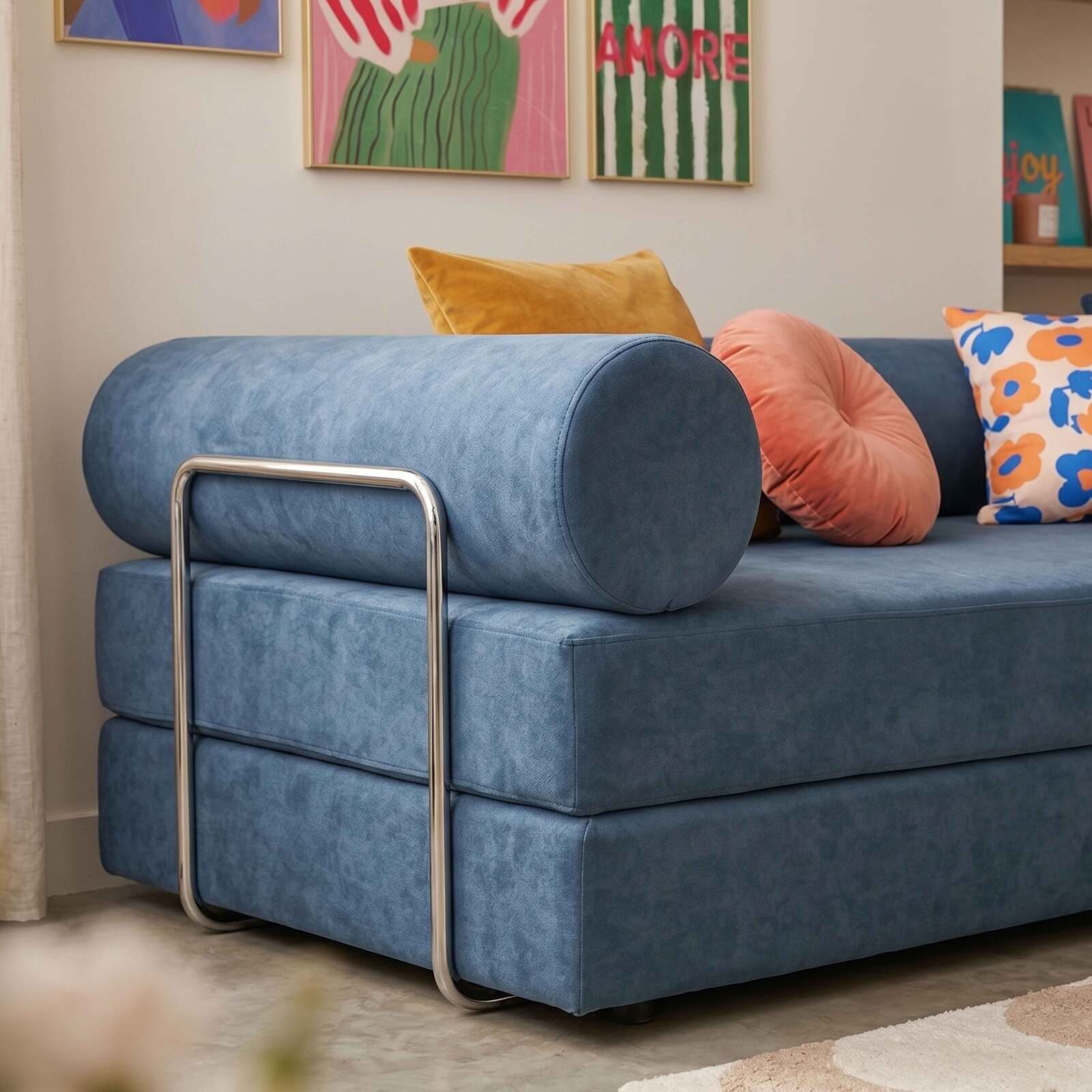 Sofá cama 2 plazas de tela con cojines modulares