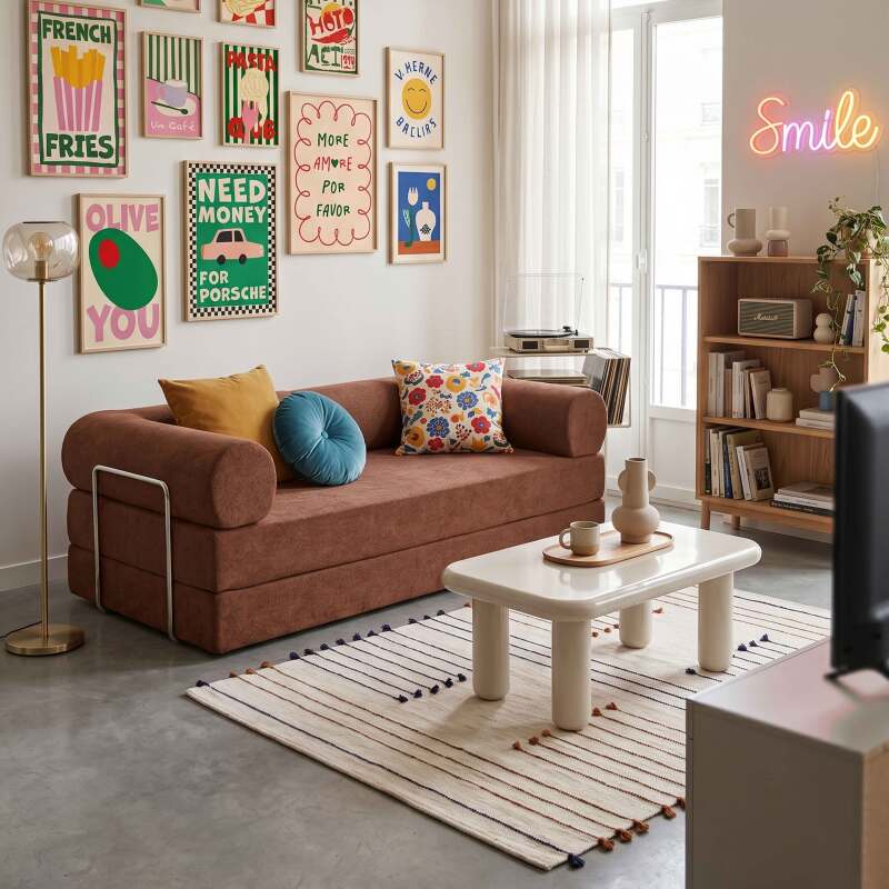 Sofá cama 2 plazas de tela con cojines modulares