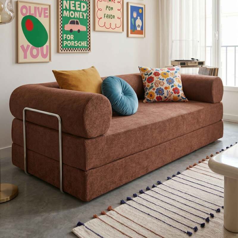 Sofá cama 2 plazas de tela con cojines modulares (2/8)