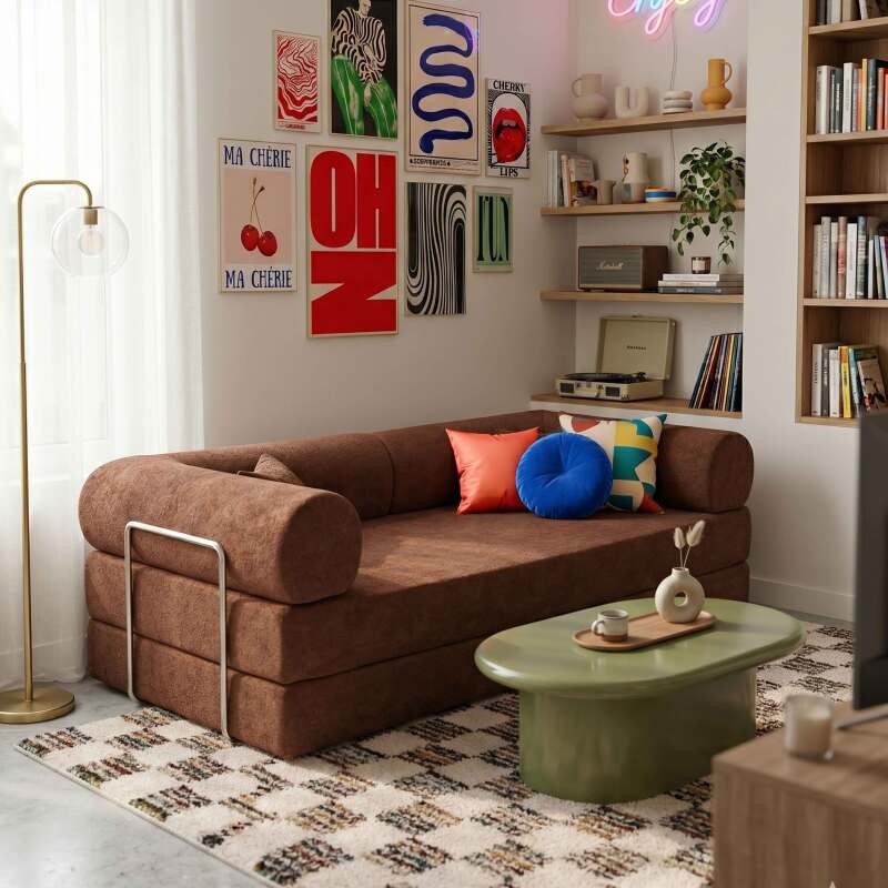 Sofá cama 2 plazas de tela con cojines modulares (6/8)