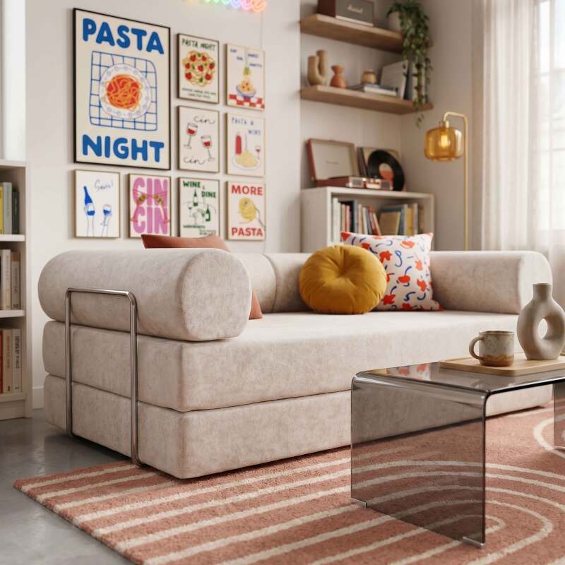 Sofá cama 2 plazas de tela con cojines modulares (7/9)