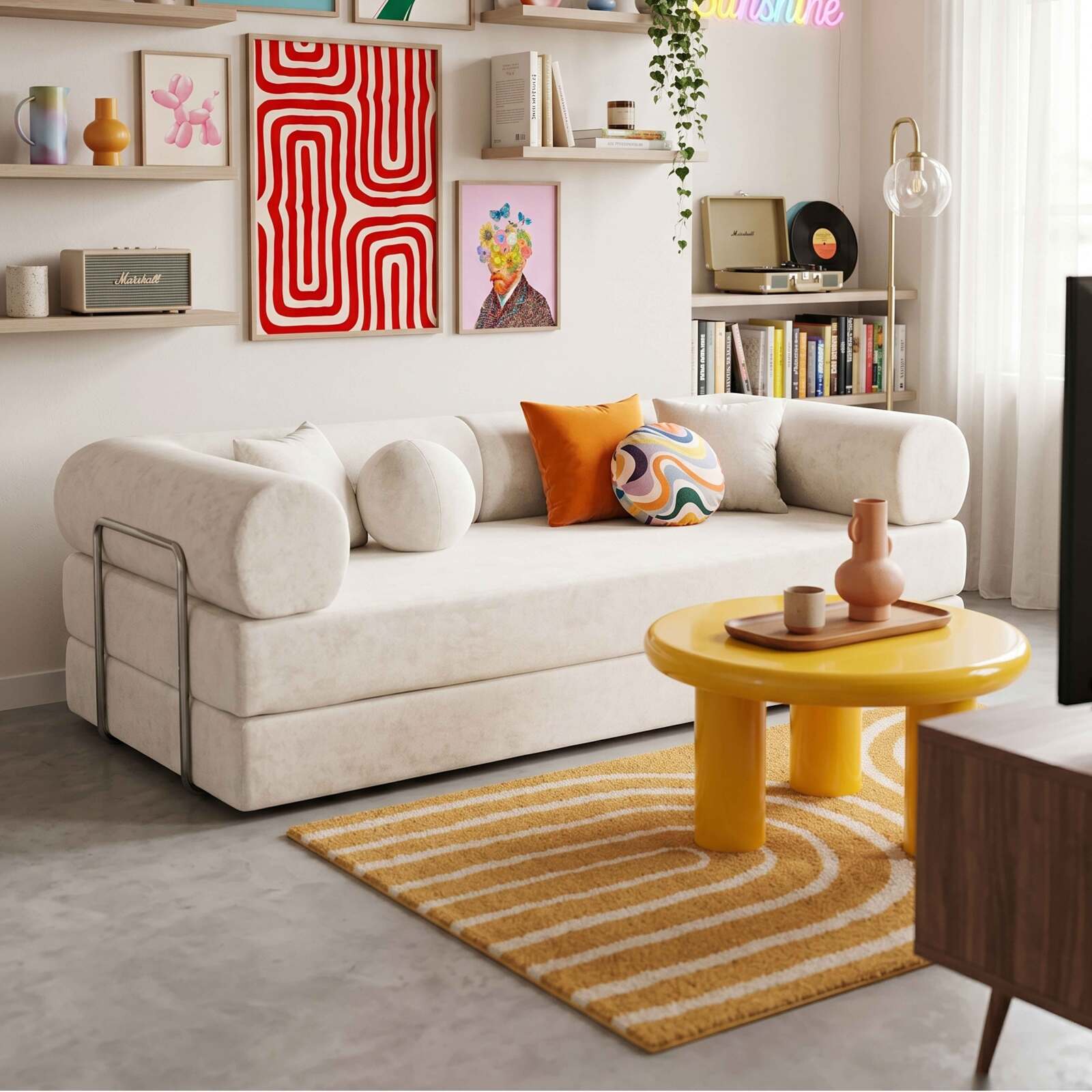 Sofá cama 2 plazas de tela con cojines modulares