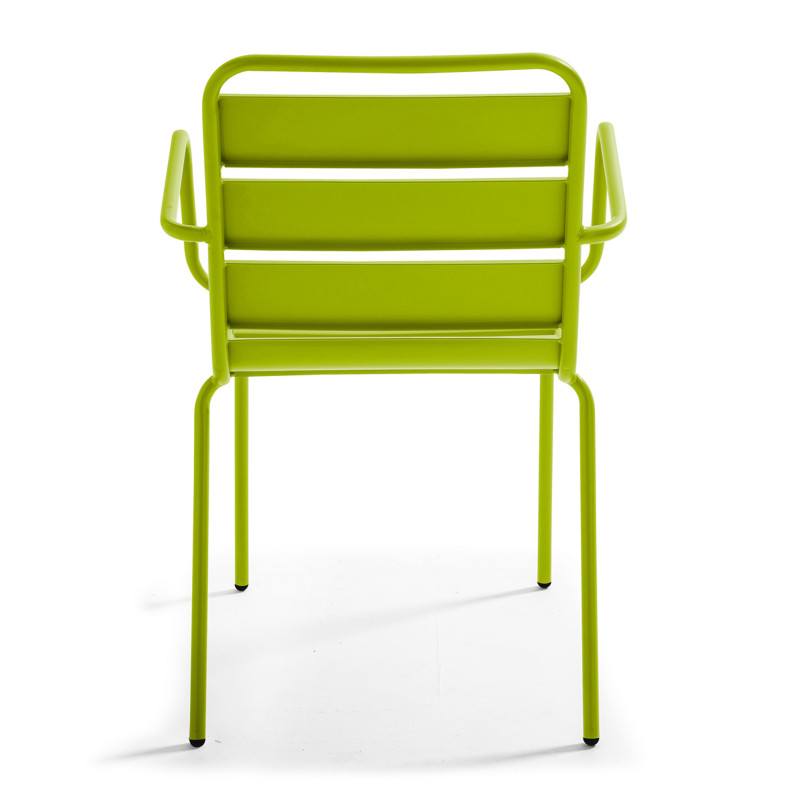 Mesa cuadrada de jardín con tablero plegable 70 x 70 cm y 2 sillas con reposabrazos de metal