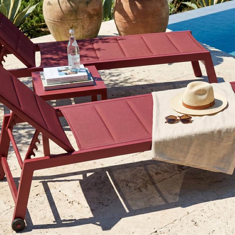 Tumbonas de aluminio y textileno reclinables 5 posiciones con ruedas - Lote de 2 (2/6)