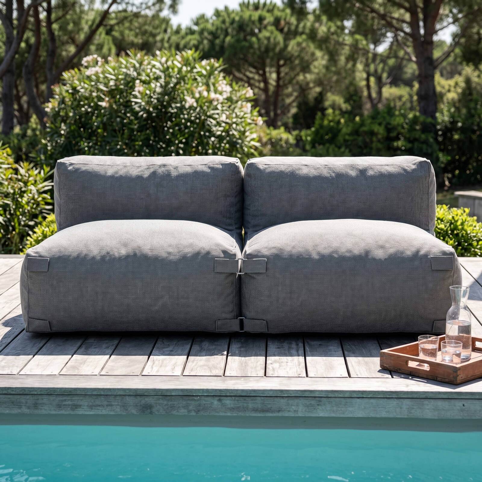 Sofá modular de exterior para 2 personas con 2 sillones