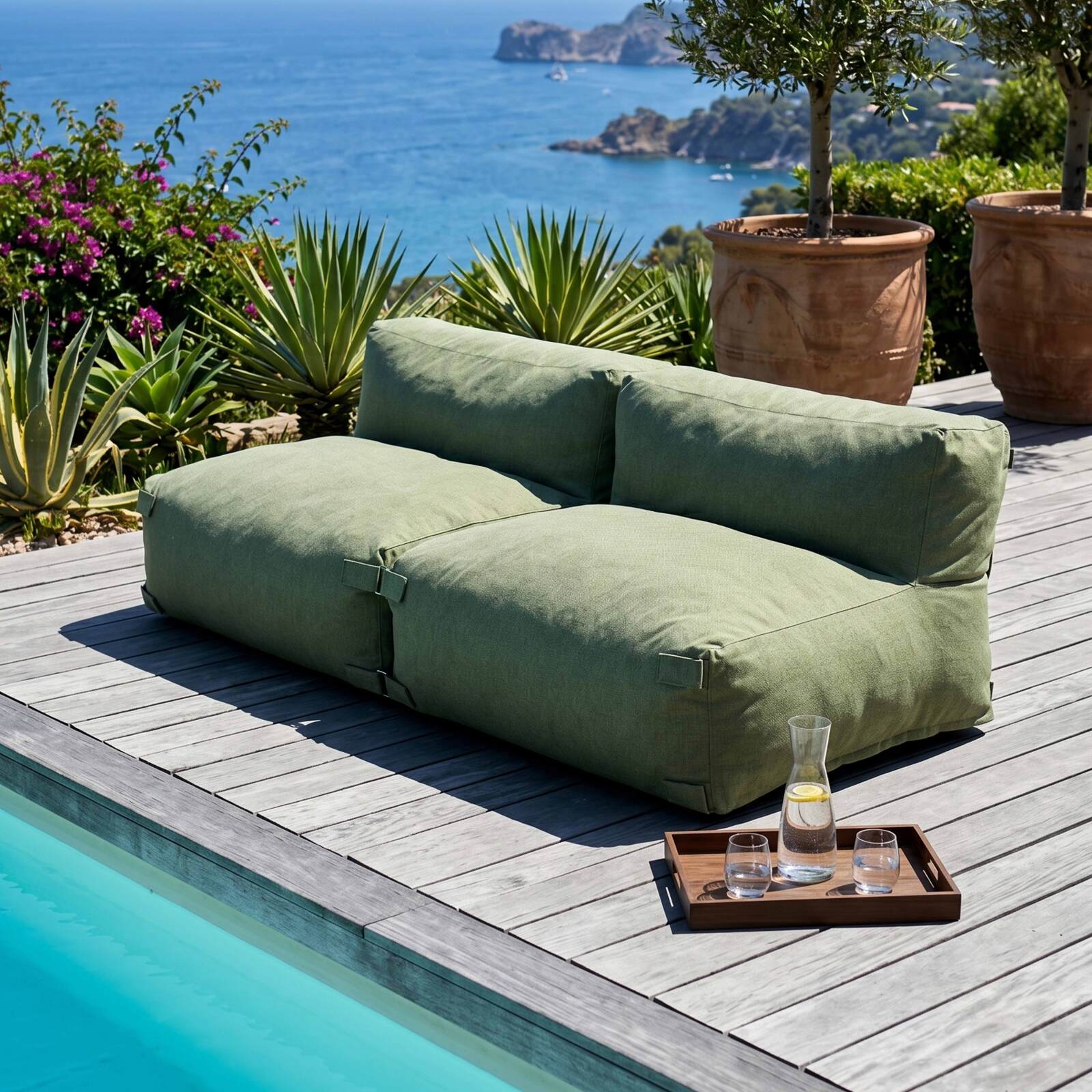 Sofá modular de exterior para 2 personas con 2 sillones