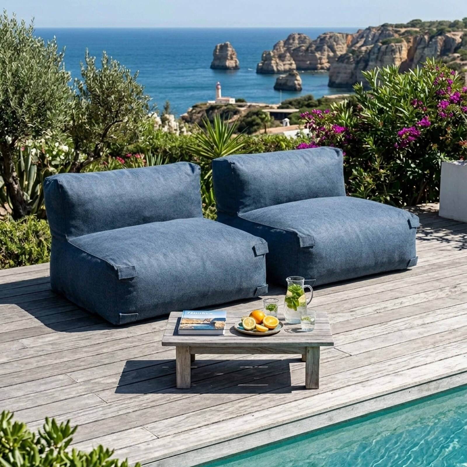 Sofá modular de exterior para 2 personas con 2 sillones