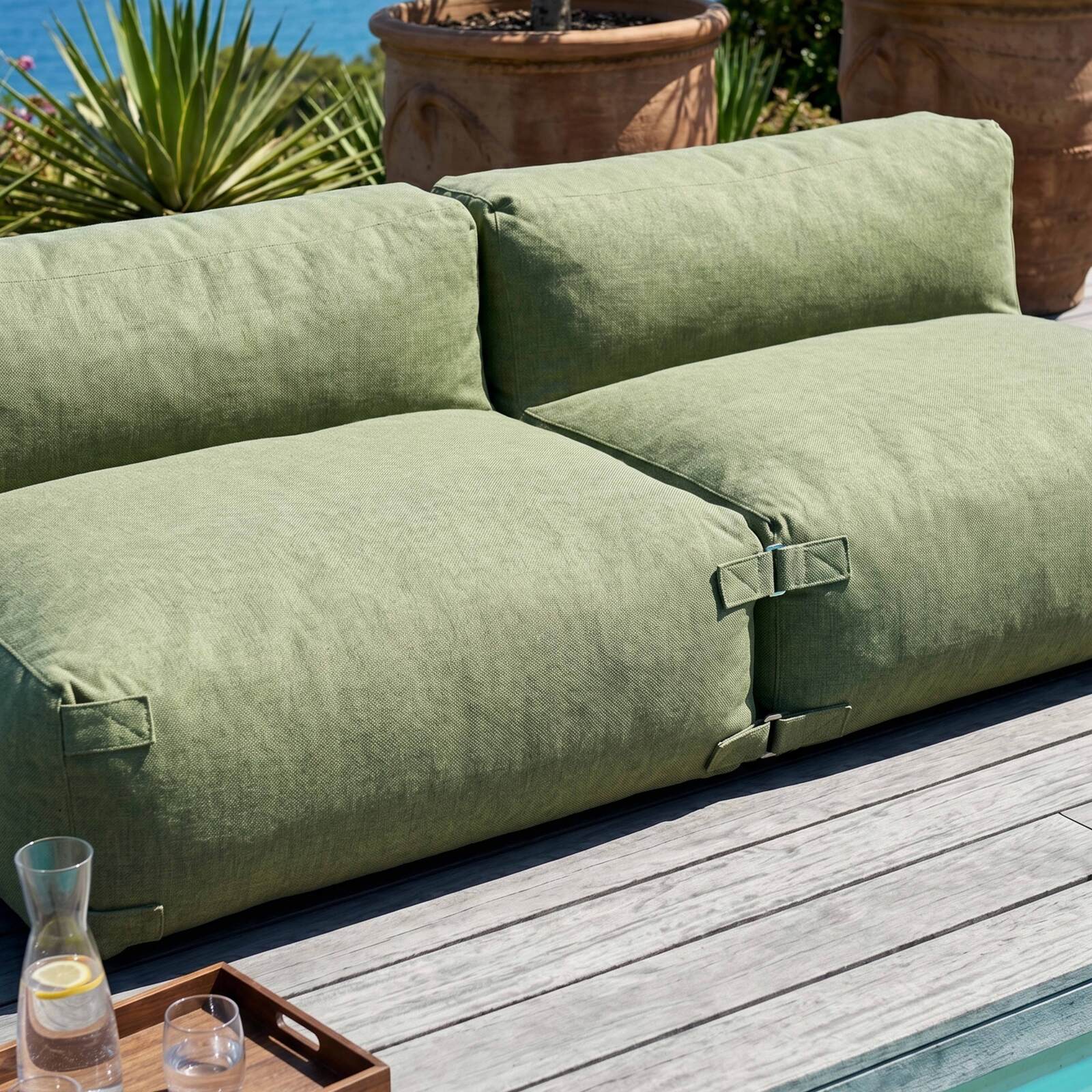 Sofá modular de exterior para 2 personas con 2 sillones