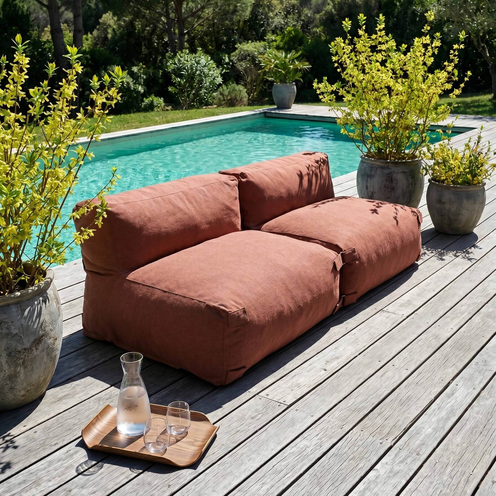 Sofá modular de exterior para 2 personas con 2 sillones