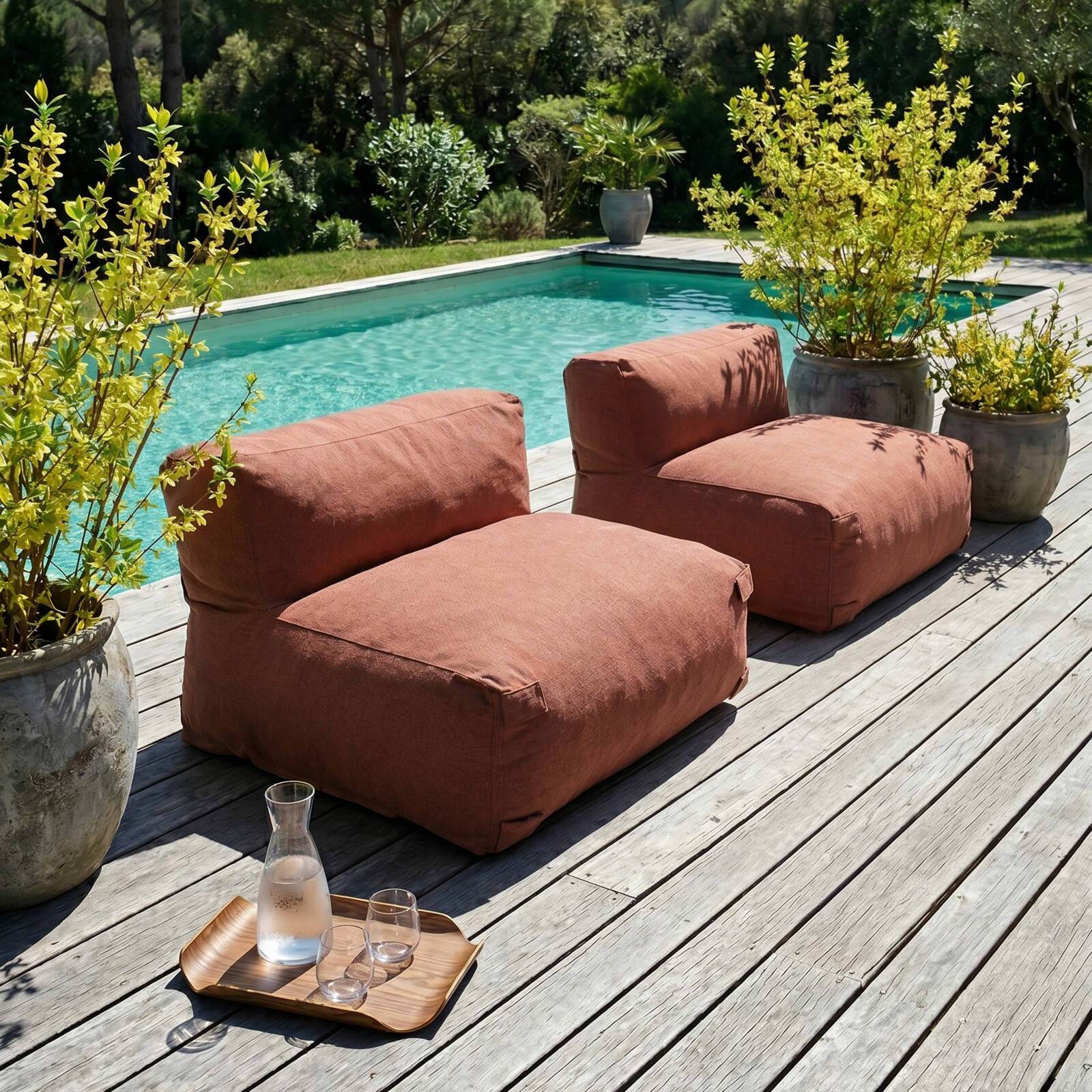 Sofá modular de exterior para 2 personas con 2 sillones